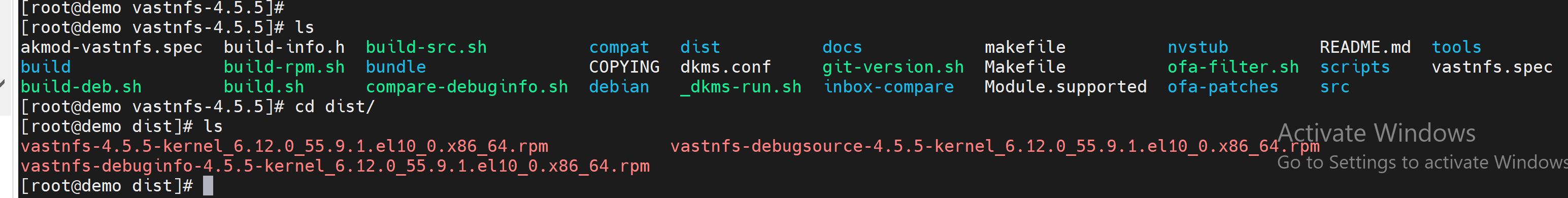 VAST Build Output